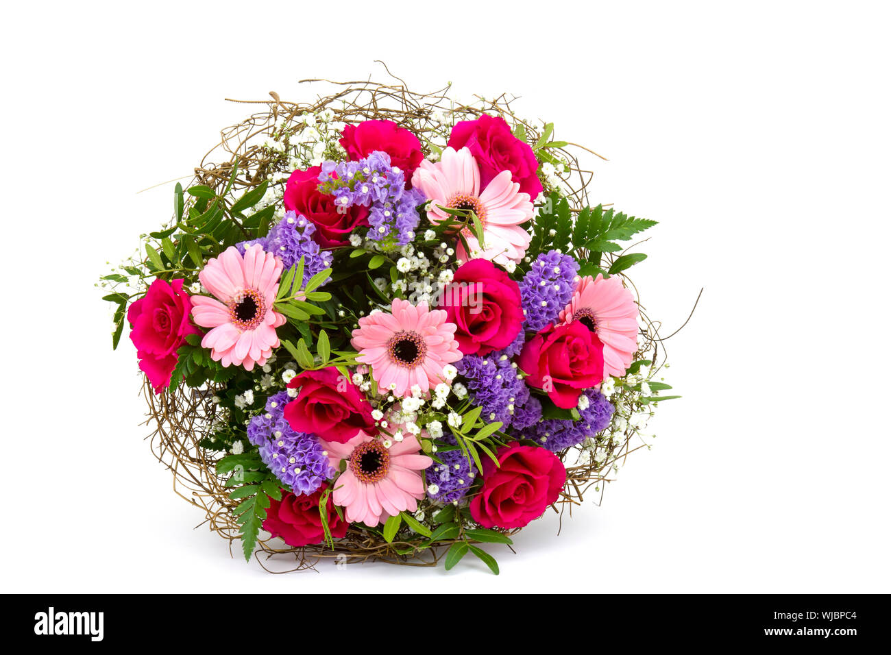 bunter Blumenstrauß isoliert auf weiss Stockfoto
