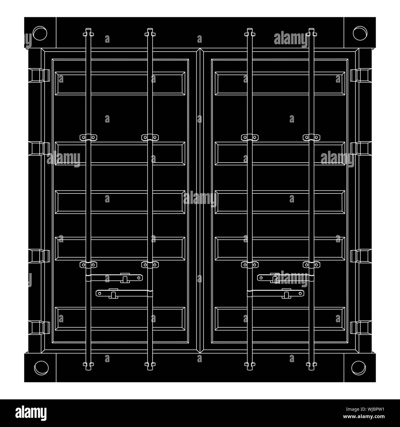Versand Frachtcontainer. Maßbild. Ansicht von vorn Stock Vektor