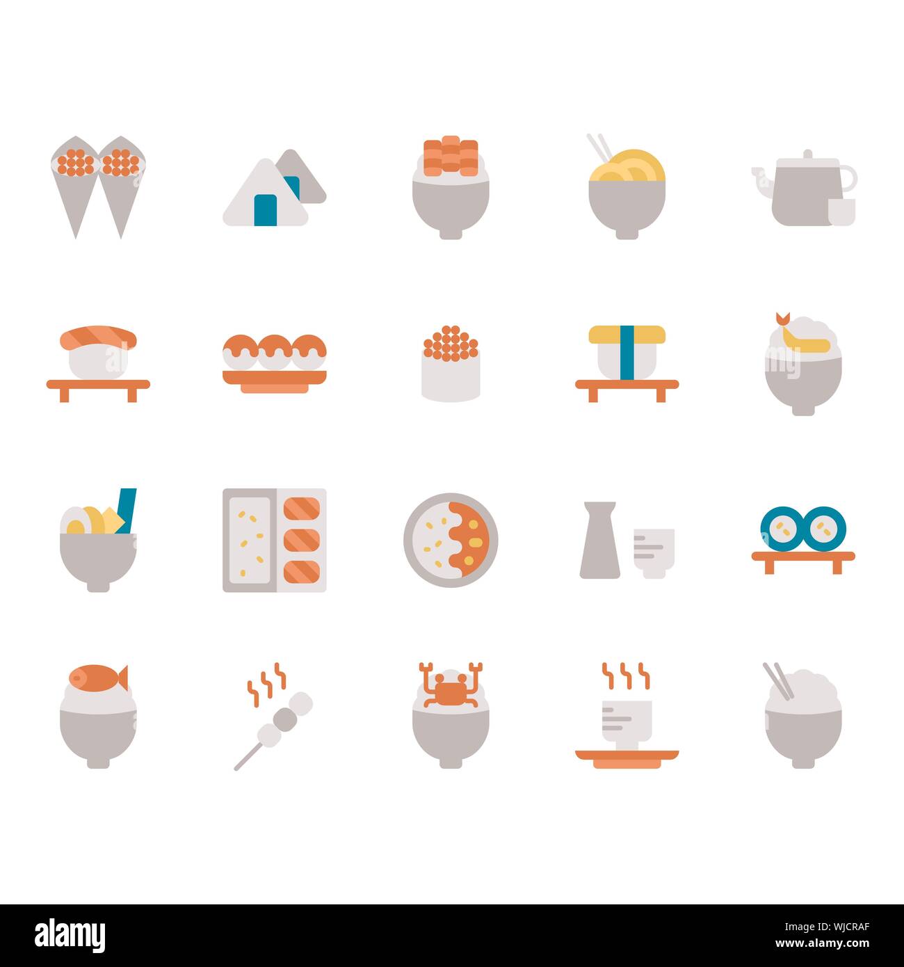 Japanisches Essen Icon Set. Vector Illustration Stock Vektor