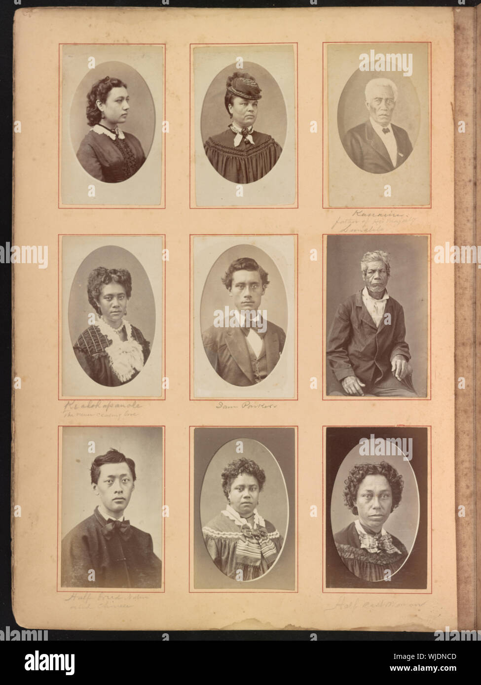 Hawaii Album, S. 10, Porträts der hawaiischen Frauen und Männer Stockfoto