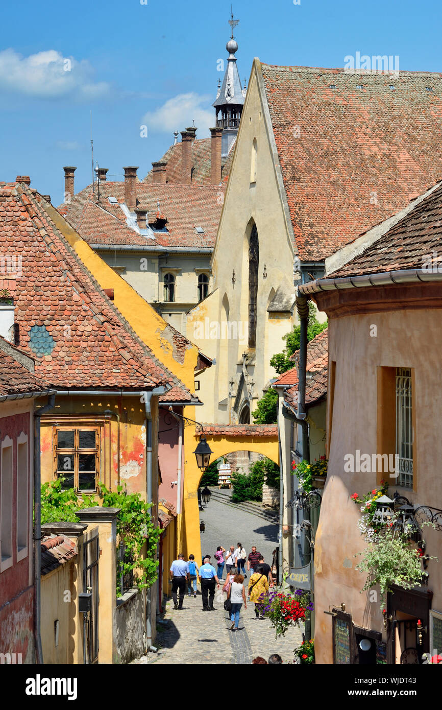 Die mittelalterliche Altstadt innerhalb der Zitadelle. Ein Unesco Weltkulturerbe. Sighisoara, Siebenbürgen. Rumänien Stockfoto