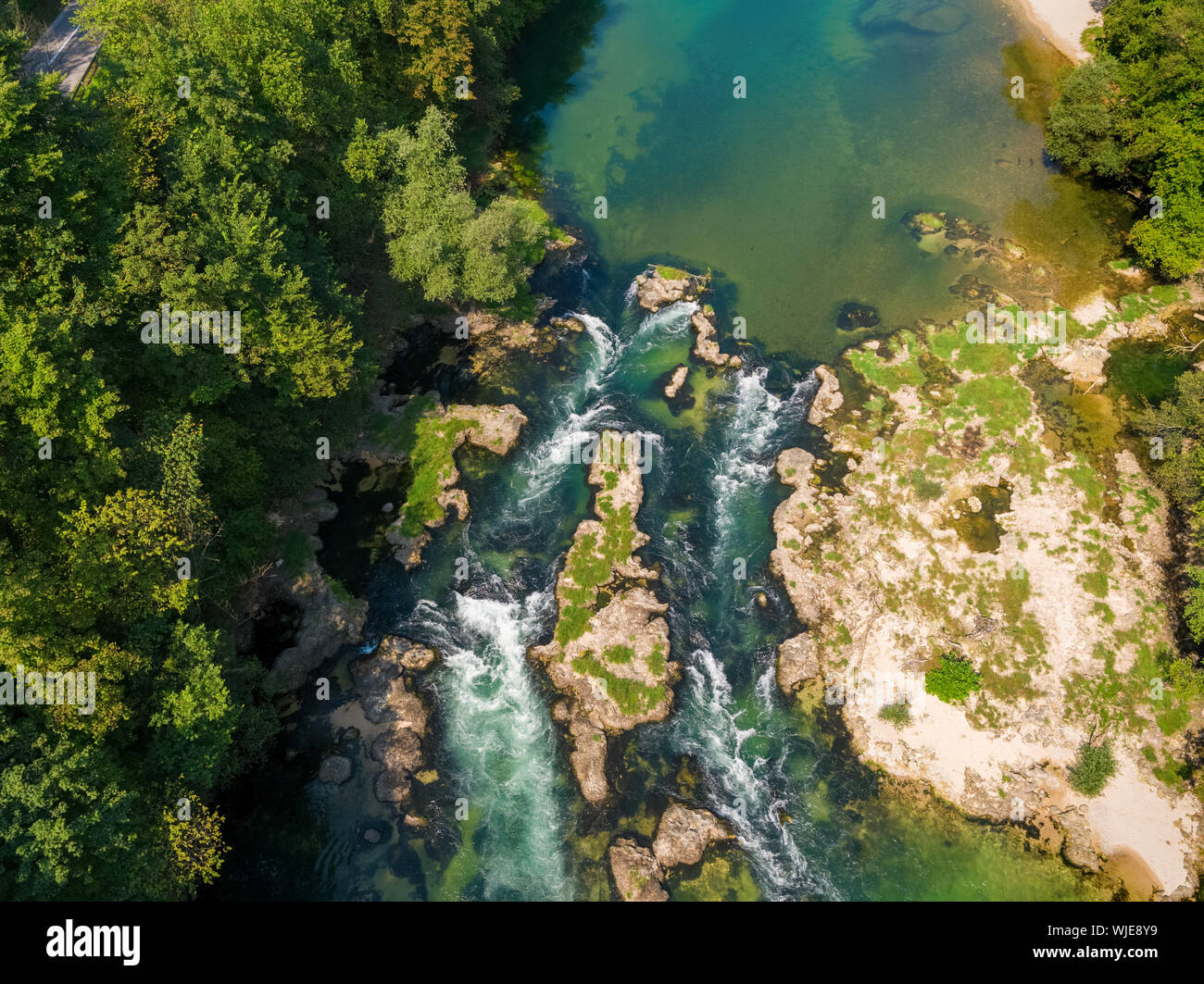 Stromschnellen auf der Una Fluss in Bosnien Stockfoto