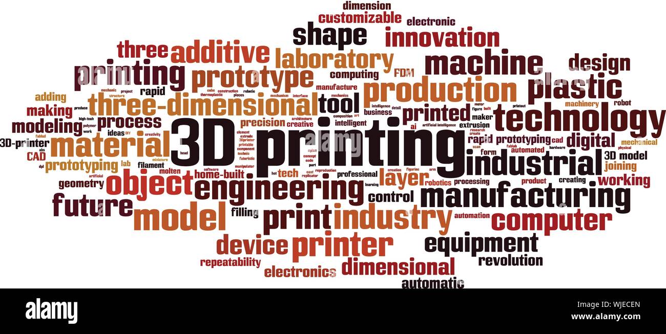 3D-Printing word cloud Konzept. Collage aus Worte über 3D-Druck. Vector Illustration Stock Vektor