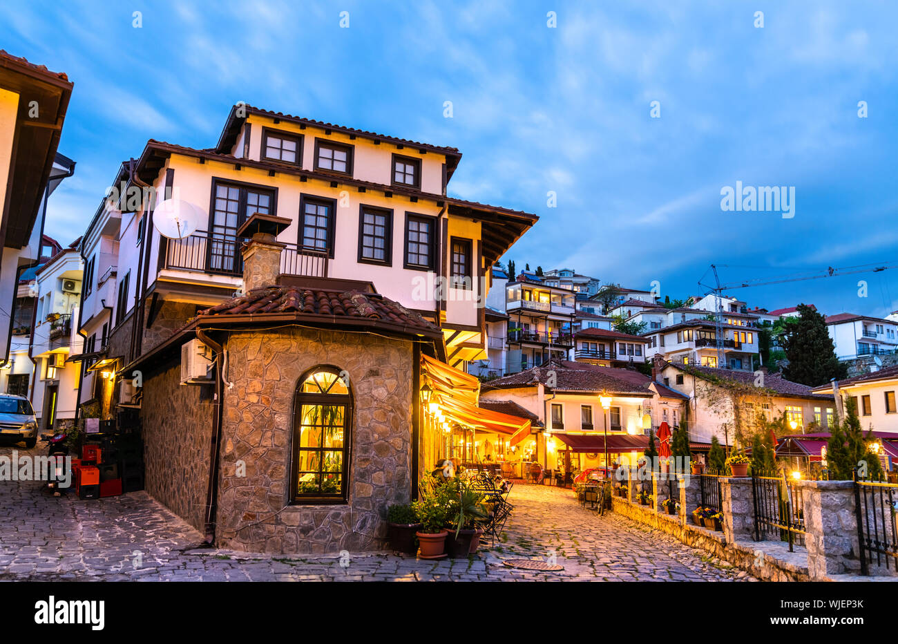 Traditionelle Häuser in Ohrid, Mazedonien Stockfoto