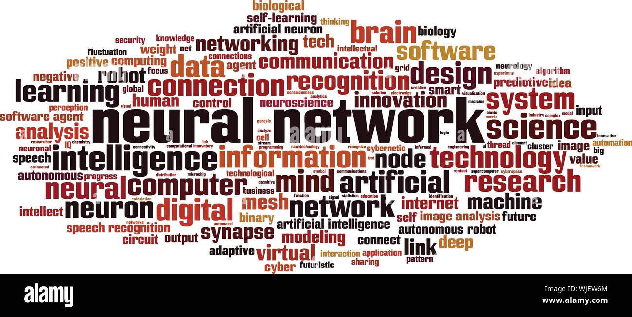 Neuronales Netzwerk word cloud Konzept. Collage aus Worte über neuronale Netze. Vector Illustration Stock Vektor