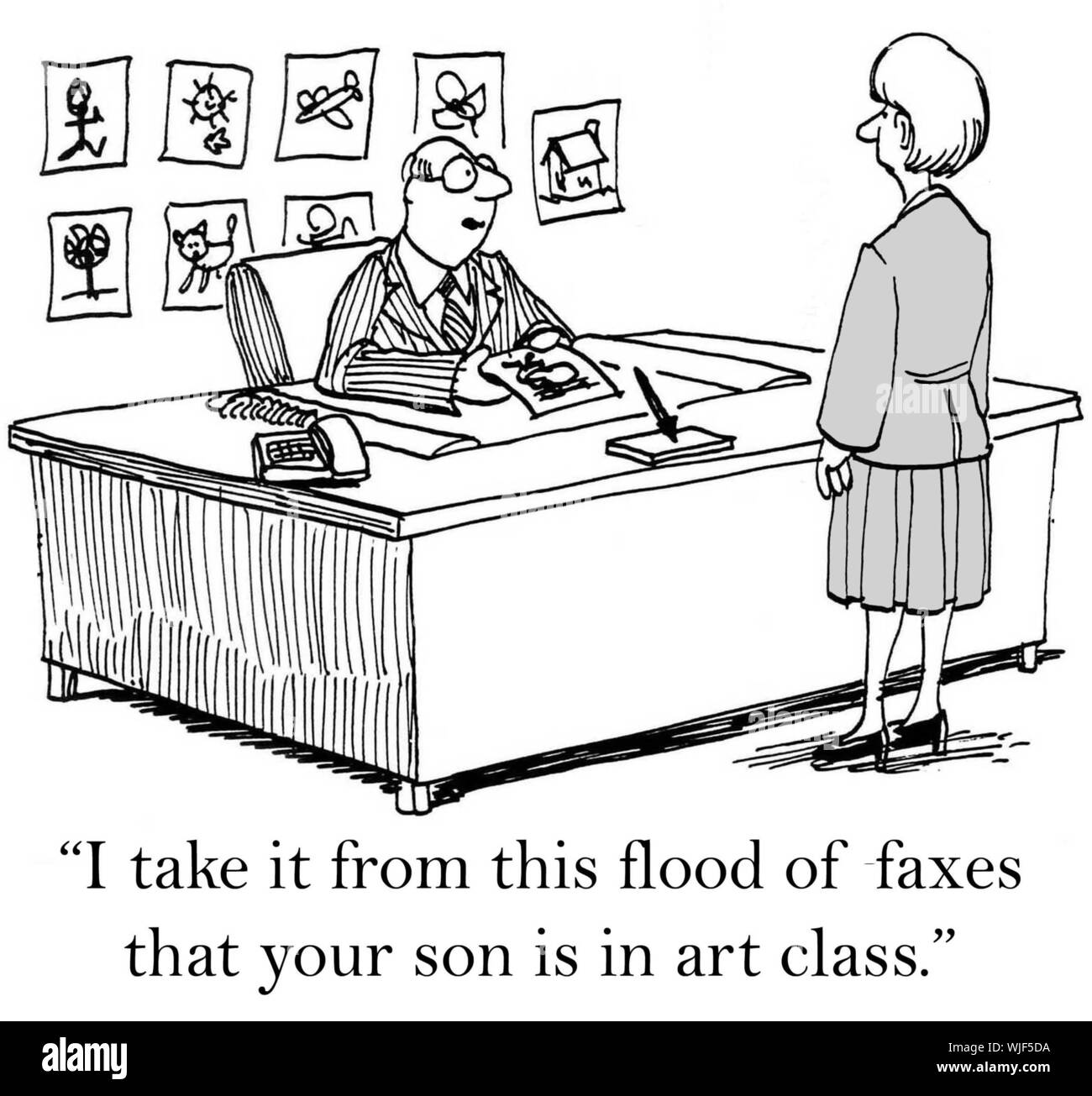 "Ich nehme es von dieser Flut der Faxe, die ihr Sohn ist in der Kunst Klasse." Stockfoto