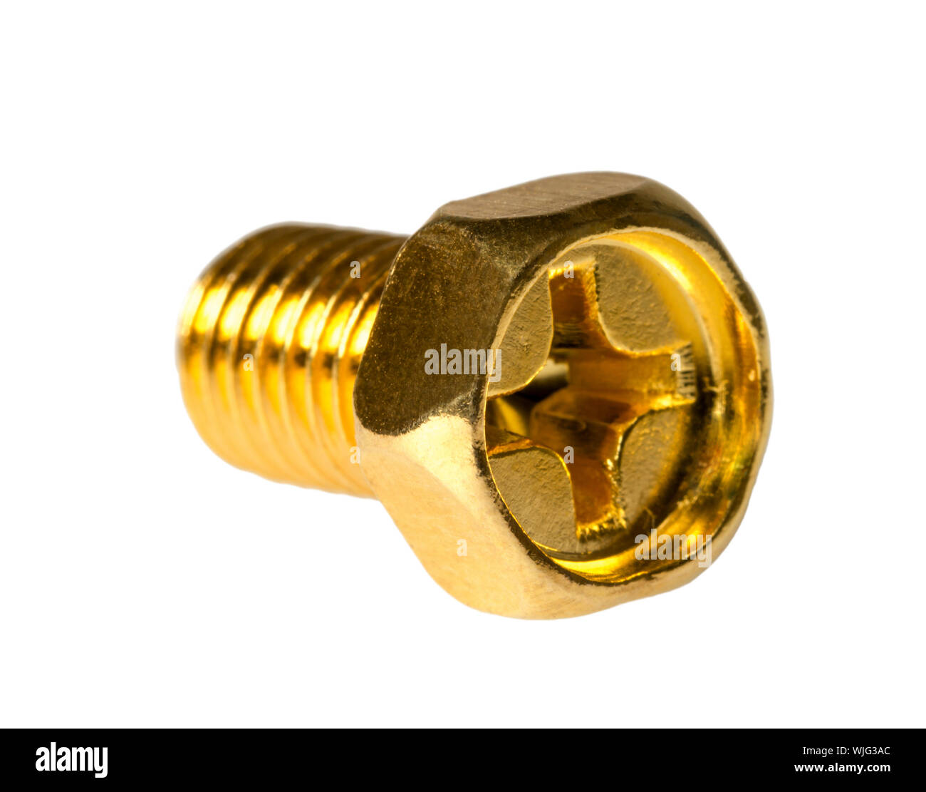 Gold Kopf Sechskantschraube isoliert auf weißem Hintergrund Stockfoto
