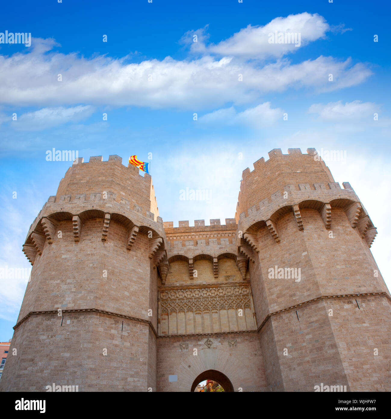 Valencia Torres de Serrano Türme der Festung war Eingang Stadt Tür in Spanien Stockfoto