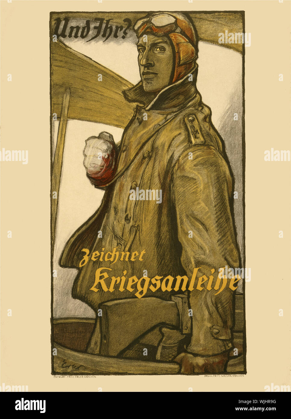 Ein deutscher Ersten Weltkrieg zwei Poster mit einem Pilotprojekt von der Deutschen Luftstreitkräfte (Luftwaffe) zum Krieg Anleihen kaufen Krieg des Landes zu unterstützen. Stockfoto