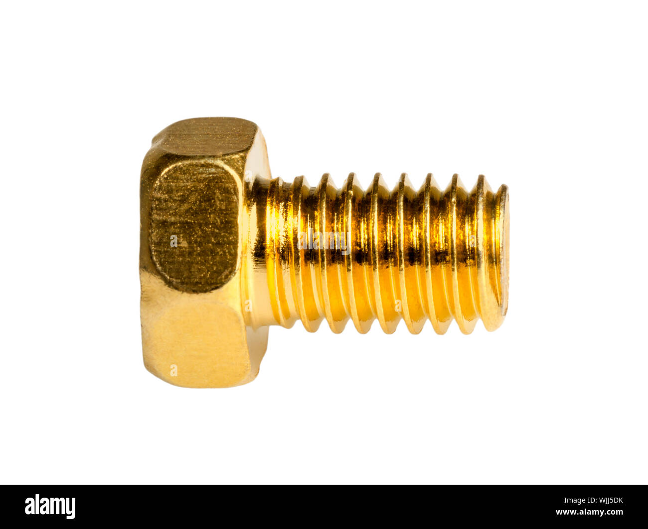 Gold Kopf Sechskantschraube isoliert auf weißem Hintergrund Stockfoto