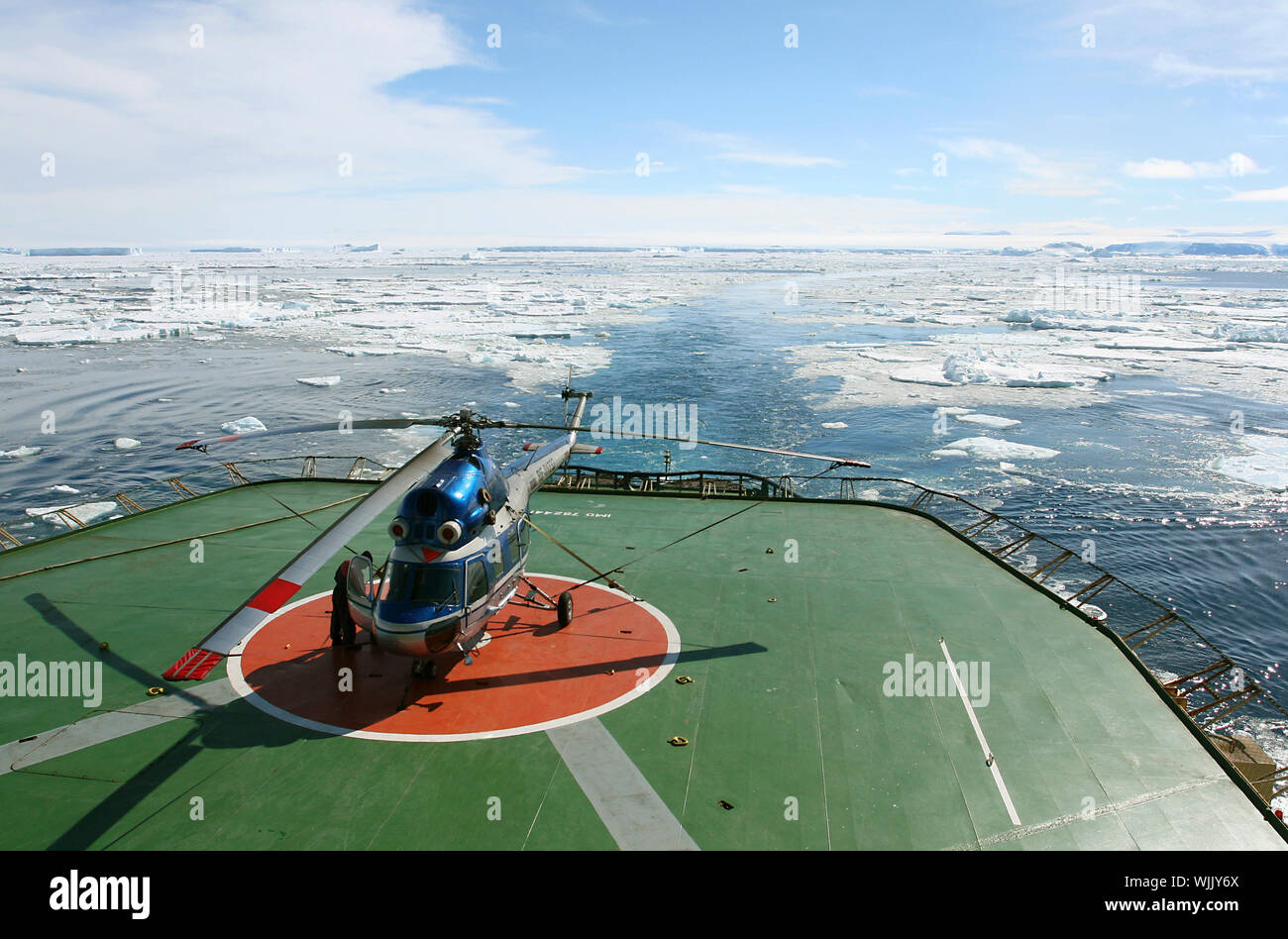 Hubschrauber auf der Antarktis Stockfoto