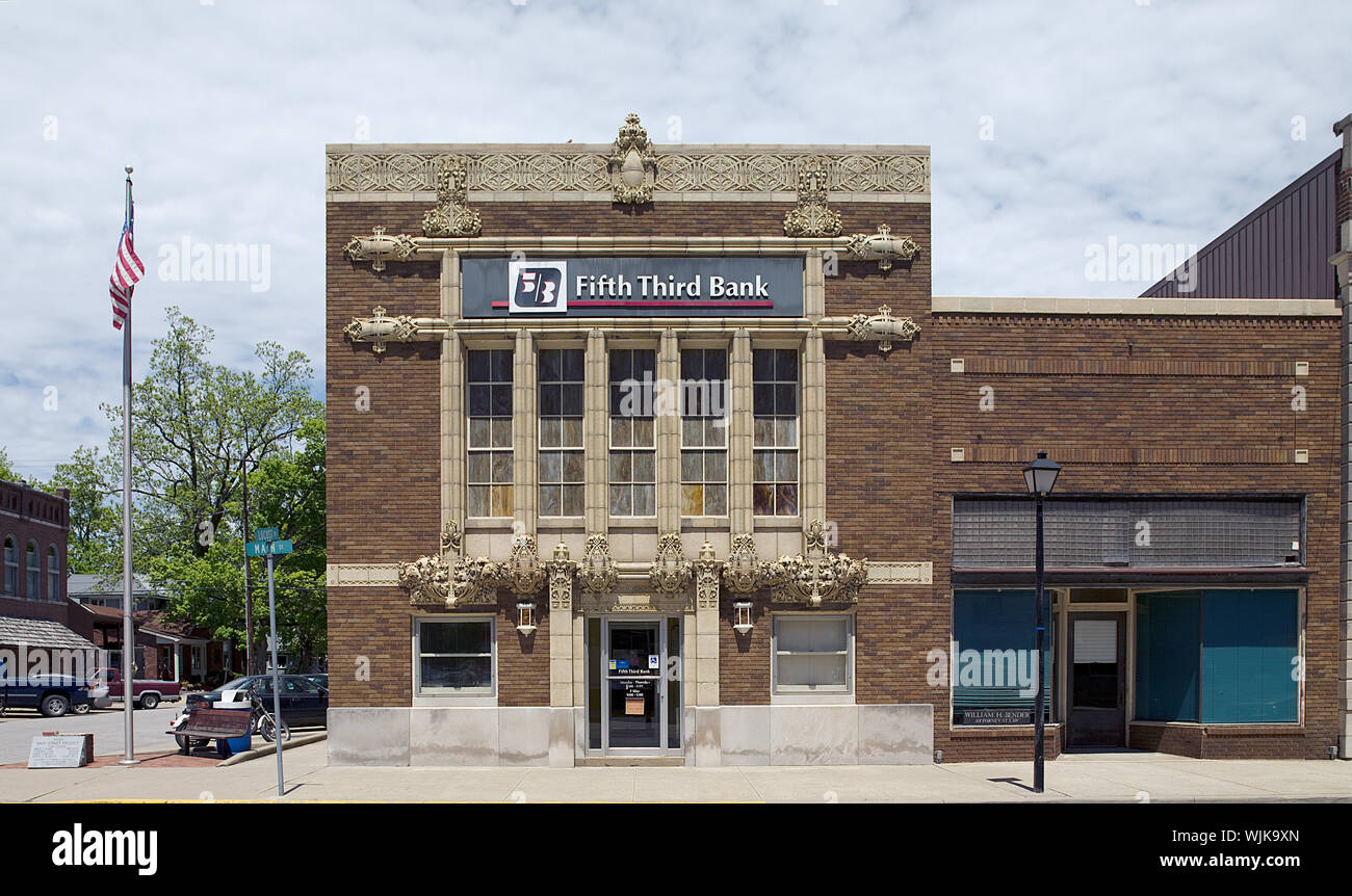 Historischen Fifth Third Bank Gebäude, Main Street, Poseyville, Indiana Stockfoto Historischen Fifth Third Bank Gebäude, Main Street, Poseyville, Indiana Stockfoto