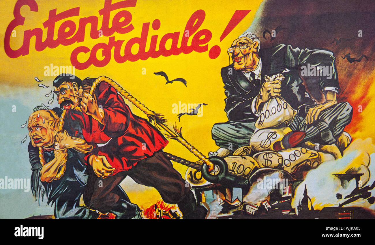 Die Wallonische Legion war eine militärische Formation der Klassenzusammenarbeit unter Französisch-sprechenden Freiwilligen aus Deutschen rekrutiert - Belgien belegt, insbesondere von Brüssel und Wallonien, während des Zweiten Weltkrieges. Im Juli 1941 kurz nach dem deutschen Überfall auf die Sowjetunion, erstellt das Gerät wurde vom Rexist Partei als eine Demonstration seiner Loyalität gegenüber Nazi-Deutschland unterstützt. Die Propaganda Poster dargestellt einen Gewinn hungrig Roosevelt die Nutzung der Bemühungen von Churchill und Stalin. Stockfoto