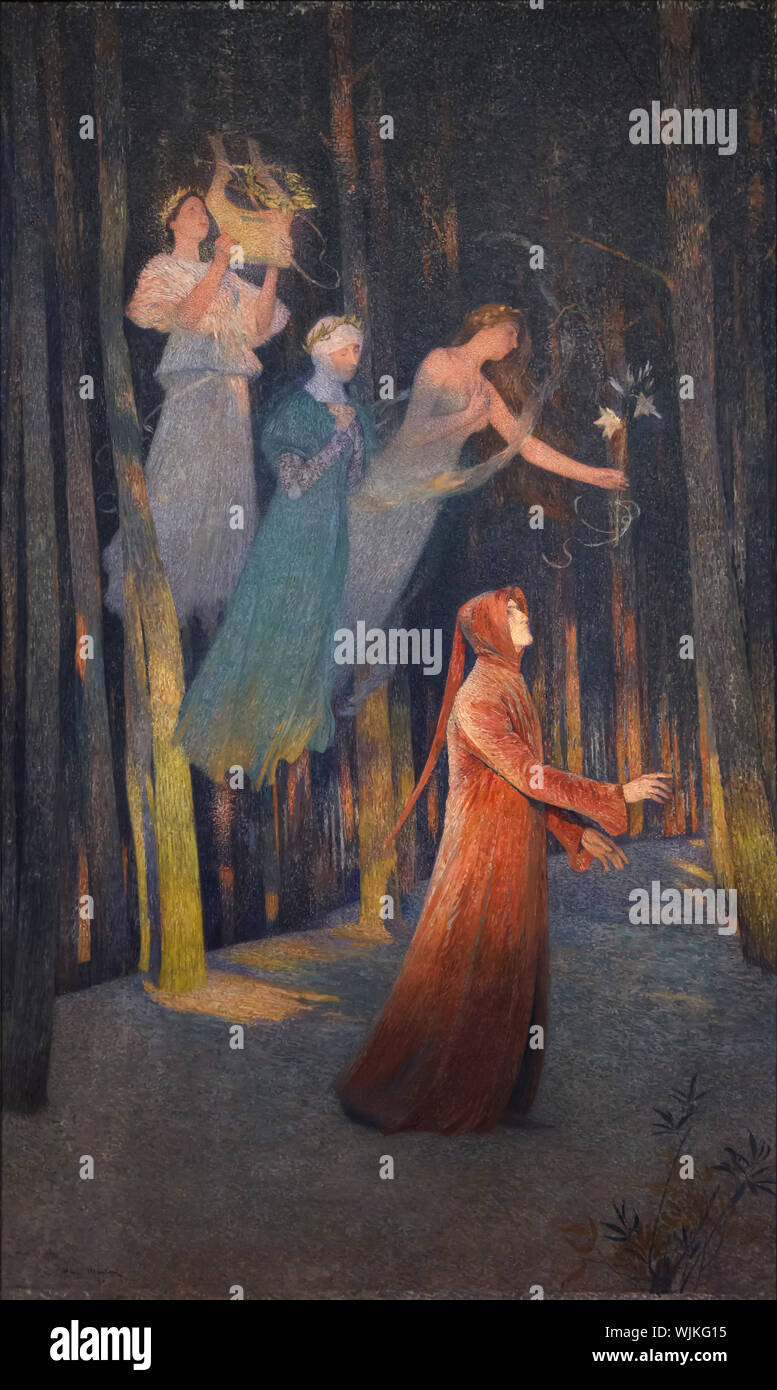 Gemälde "Inspiration" der Französischen impressionistischen Malers Henri Martin (1895) im Museum der Schönen Künste (Musée des Beaux-Arts de Lyon) in Lyon, Frankreich. Stockfoto