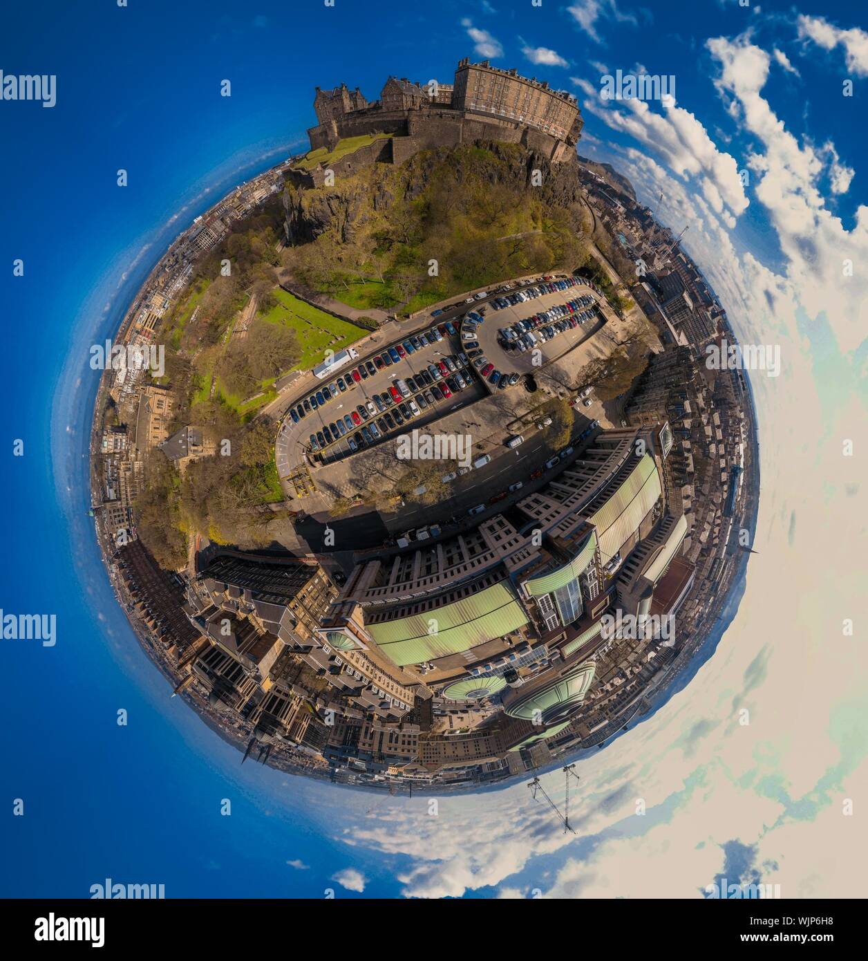 Luftaufnahme eines 360 sphärischen Panoramas der Stadt Edinburgh Stockfoto