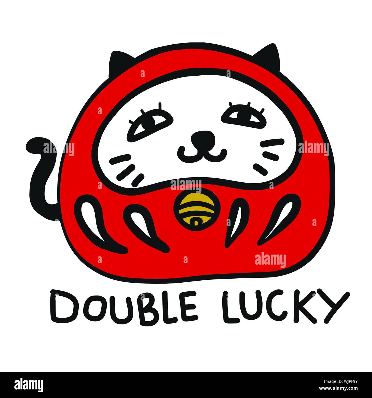 Double lucky cat Mischen mit Daruma Puppe (Japanische Glücksbringer) cartoon Vektor-illustration doodle Stil Stock Vektor