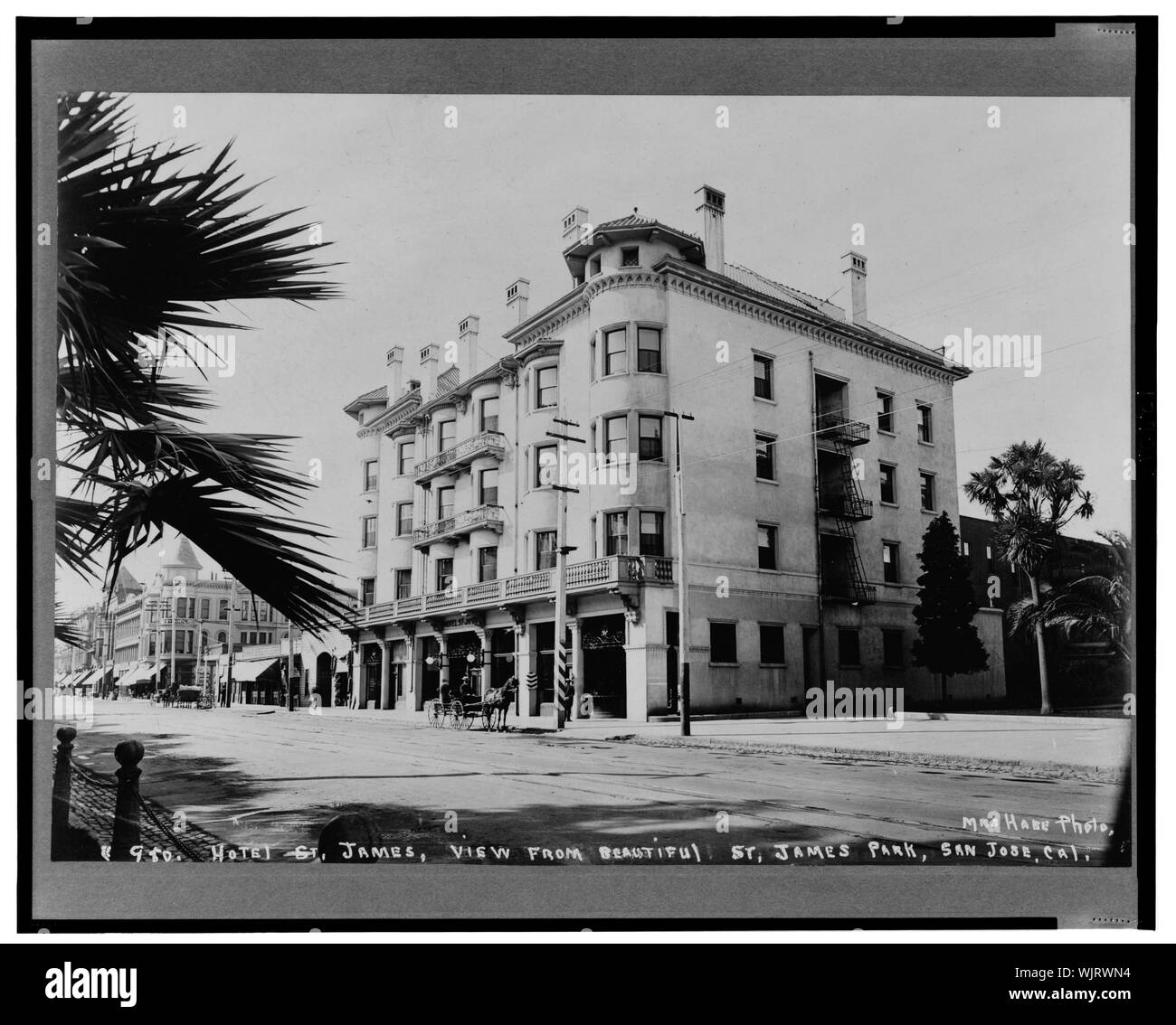 Hotel St. James, Blick von der schönen St. James Park, San Jose, Cal. / Frau Hase Foto. Stockfoto