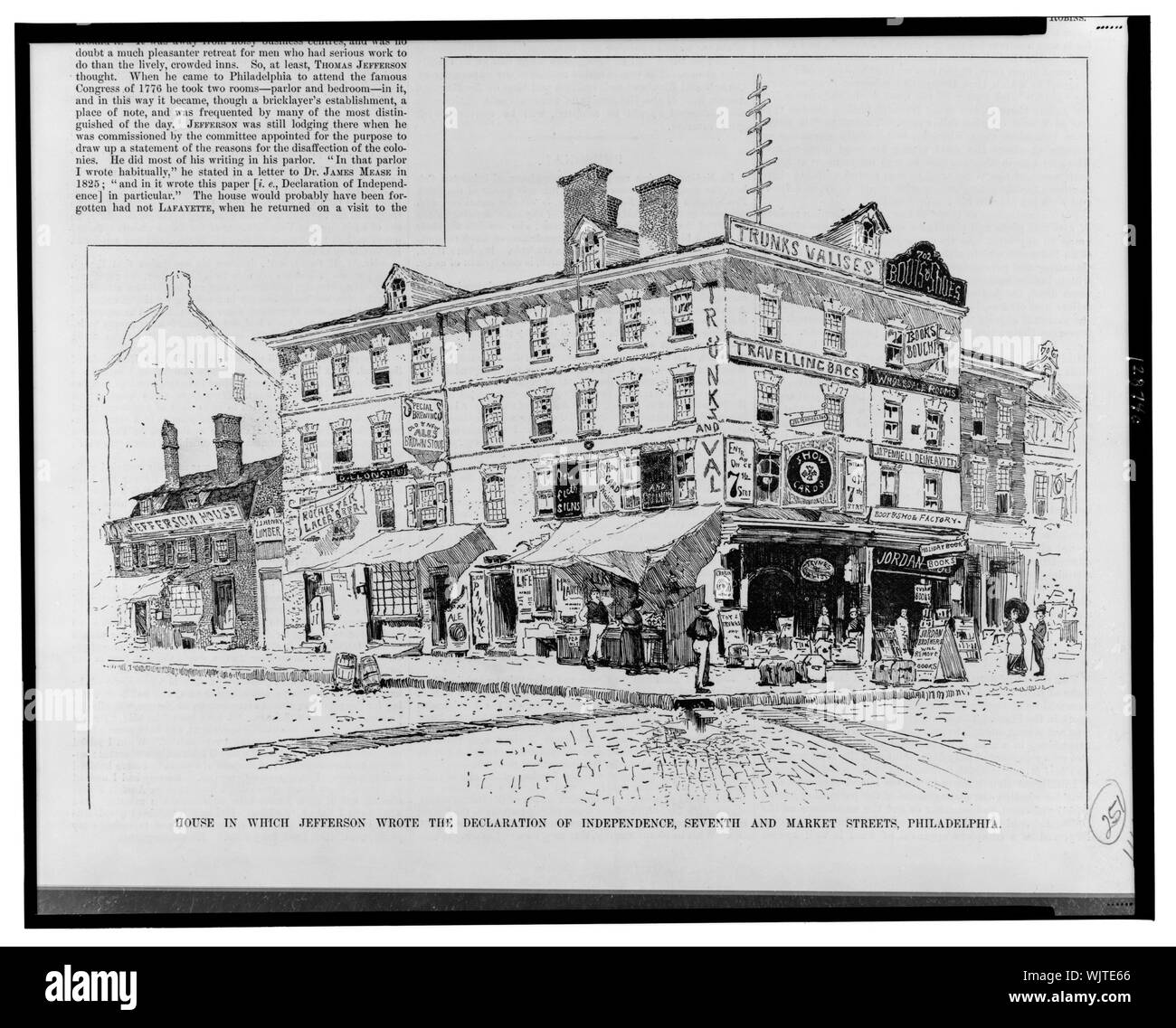 Haus, in dem Jefferson die Erklärung der Unabhängigkeit, 7. und der Market Street, Philadelphia schrieb Stockfoto