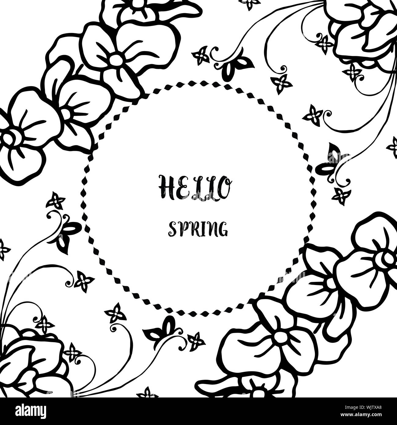 Masse der Kranz Rahmen, Platz für Text, Schrift Grußkarte der Hallo Frühling. Vektor Stock Vektor