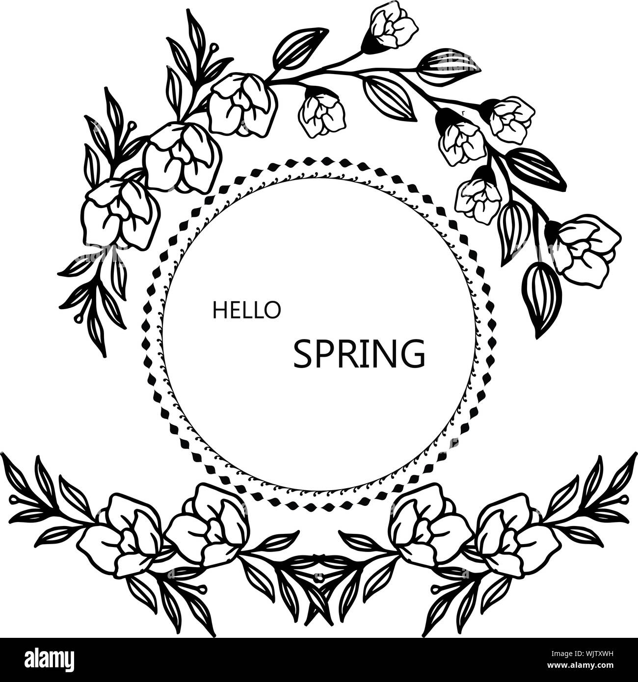 Masse der Kranz Rahmen, Platz für Text, Schrift Grußkarte der Hallo Frühling. Vektor Stock Vektor