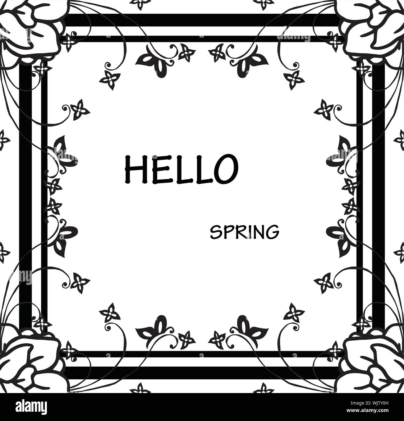 Masse der Kranz Rahmen, Platz für Text, Schrift Grußkarte der Hallo Frühling. Vektor Stock Vektor