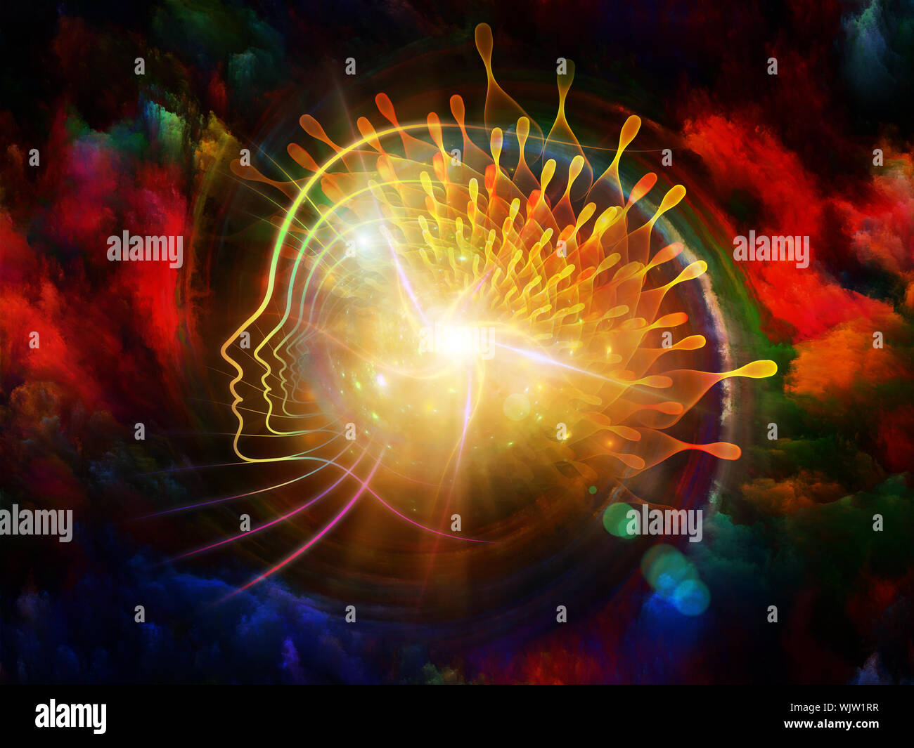 Geometrie der Seele-Serie zwei. Anordnung der menschlichen Profil und abstrakte Elemente zum Thema Spiritualität, Wissenschaft, Kreativität und menschliche Geist Stockfoto