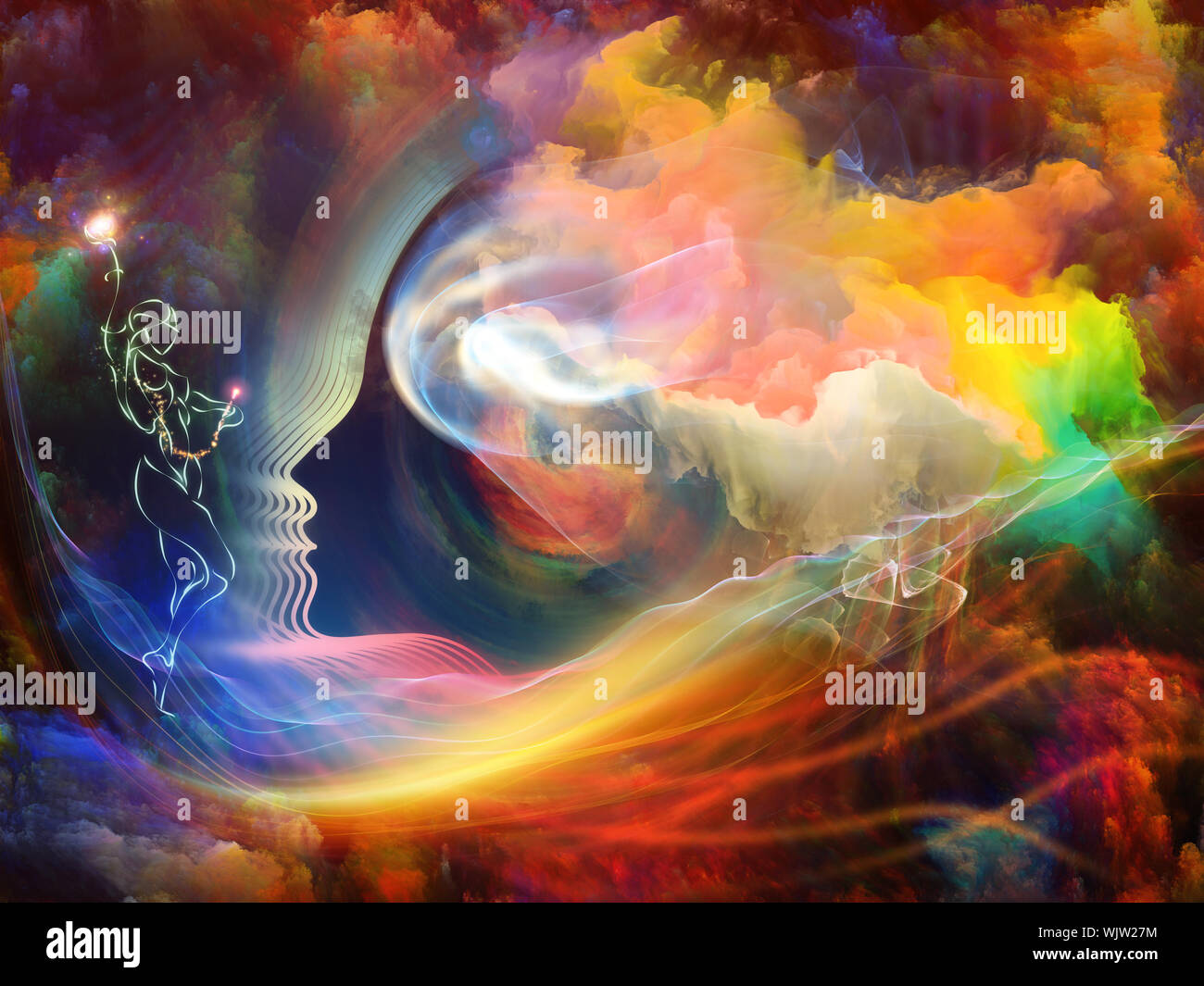 Geometrie der Seele-Serie zwei. Zusammenspiel von menschlichen Profil und abstrakte Elemente zum Thema Spiritualität, Wissenschaft, Kreativität und menschliche Geist Stockfoto