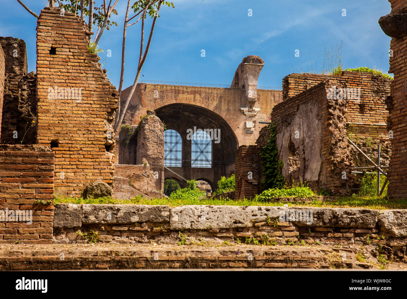 Rom, Italien, April 2018: Die Basilika von Maxentius und Constantine im Forum Romanum in Rom Stockfoto