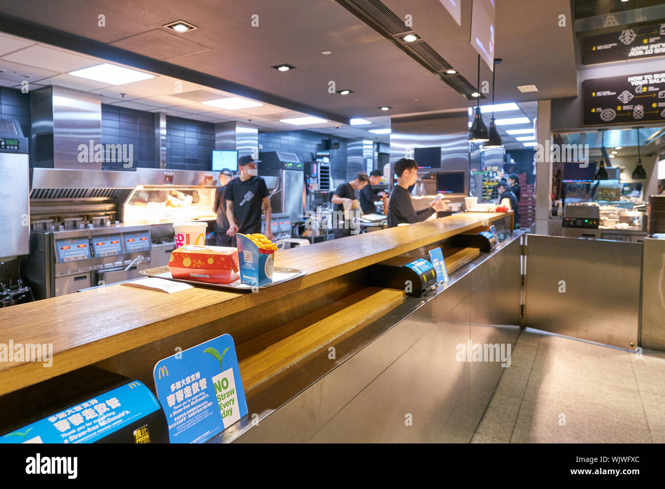 Hongkong, China - ca. Februar 2019: Innenraum geschossen von McDonald's Restaurant in Hongkong. Stockfoto