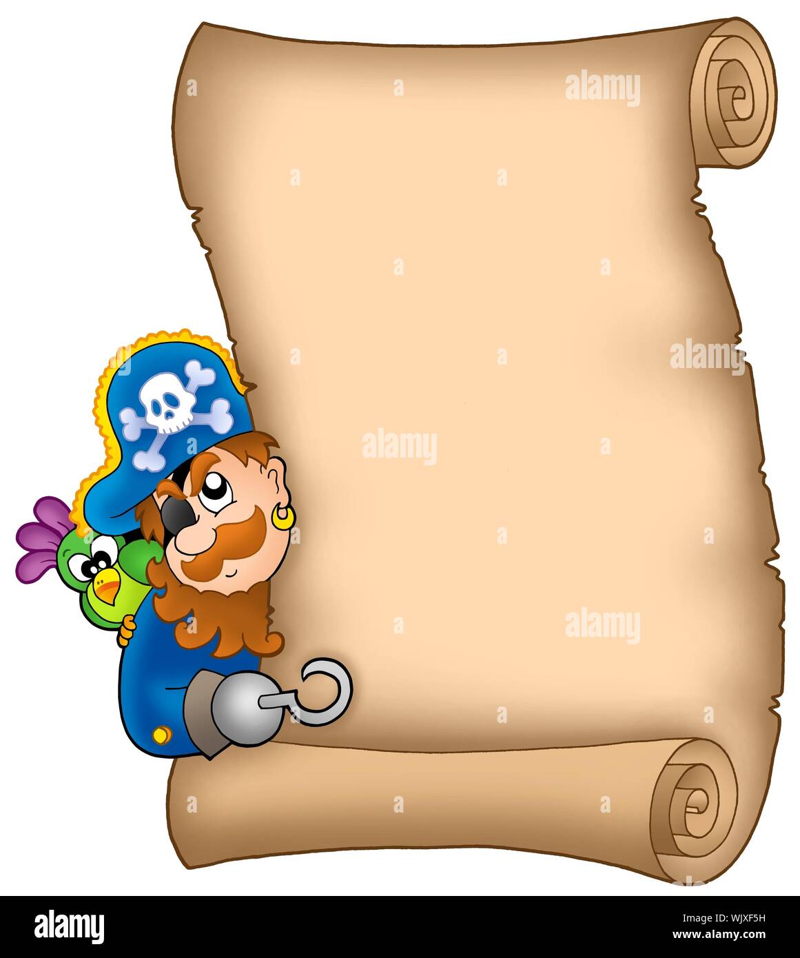 Pergament mit lauernden Piraten - farbigen Illustration. Stockfoto