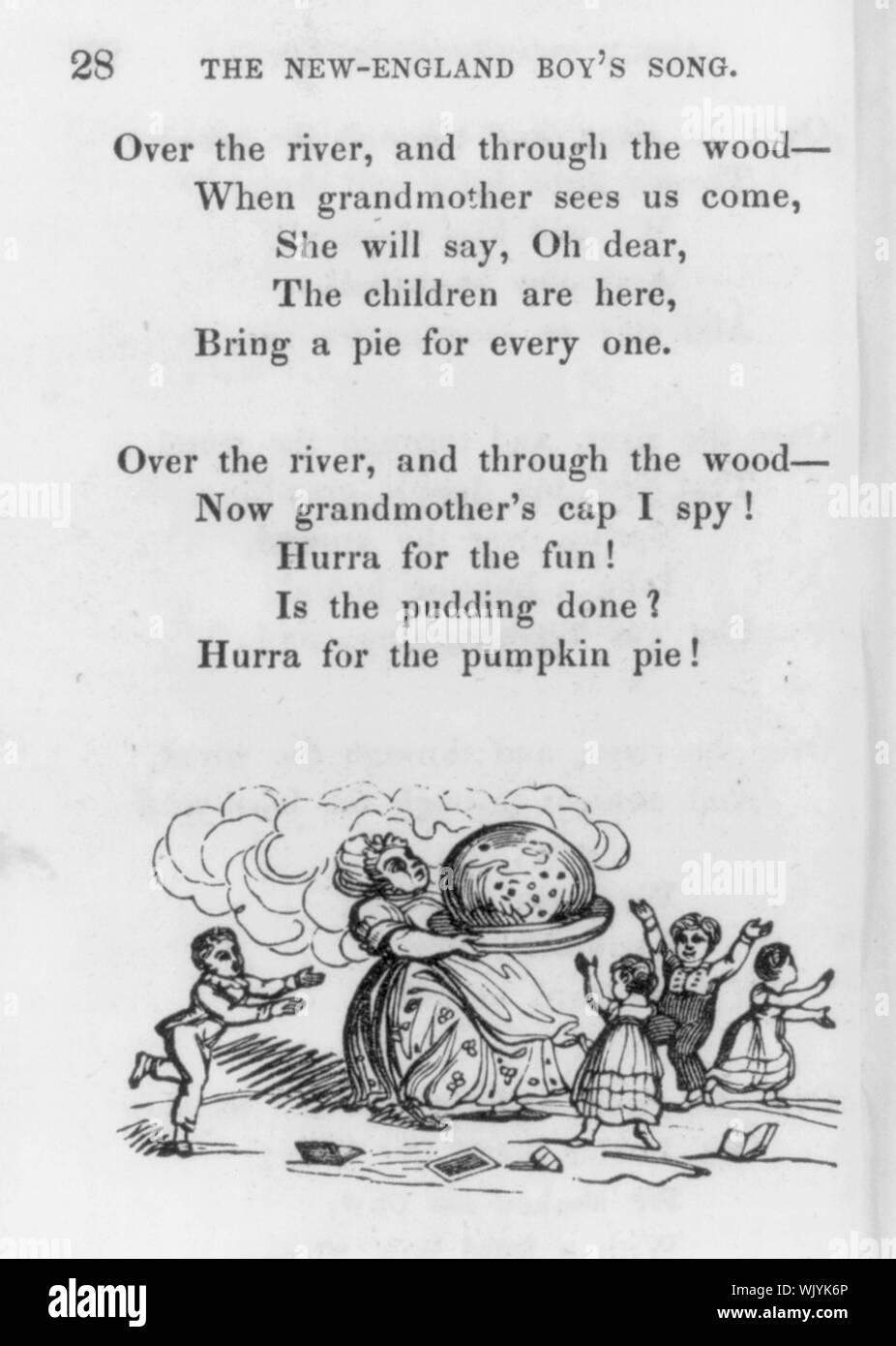 Abbildung zeigt Kinder um Frau, die große Pudding am Platter Stockfoto