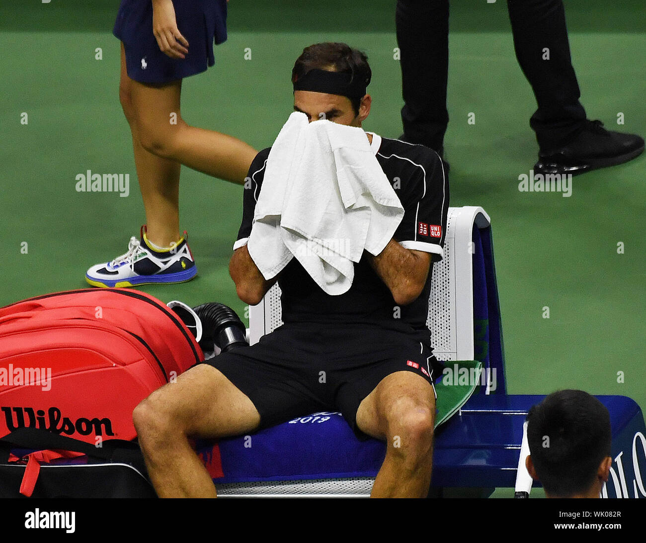 Flushing Meadows New York US Open Tennis Tag 9 03/09/2019 Roger Federer (SUI) verliert Viertel finale Foto Roger Parker International Sport Fotos Ltd/Alamy leben Nachrichten Stockfoto