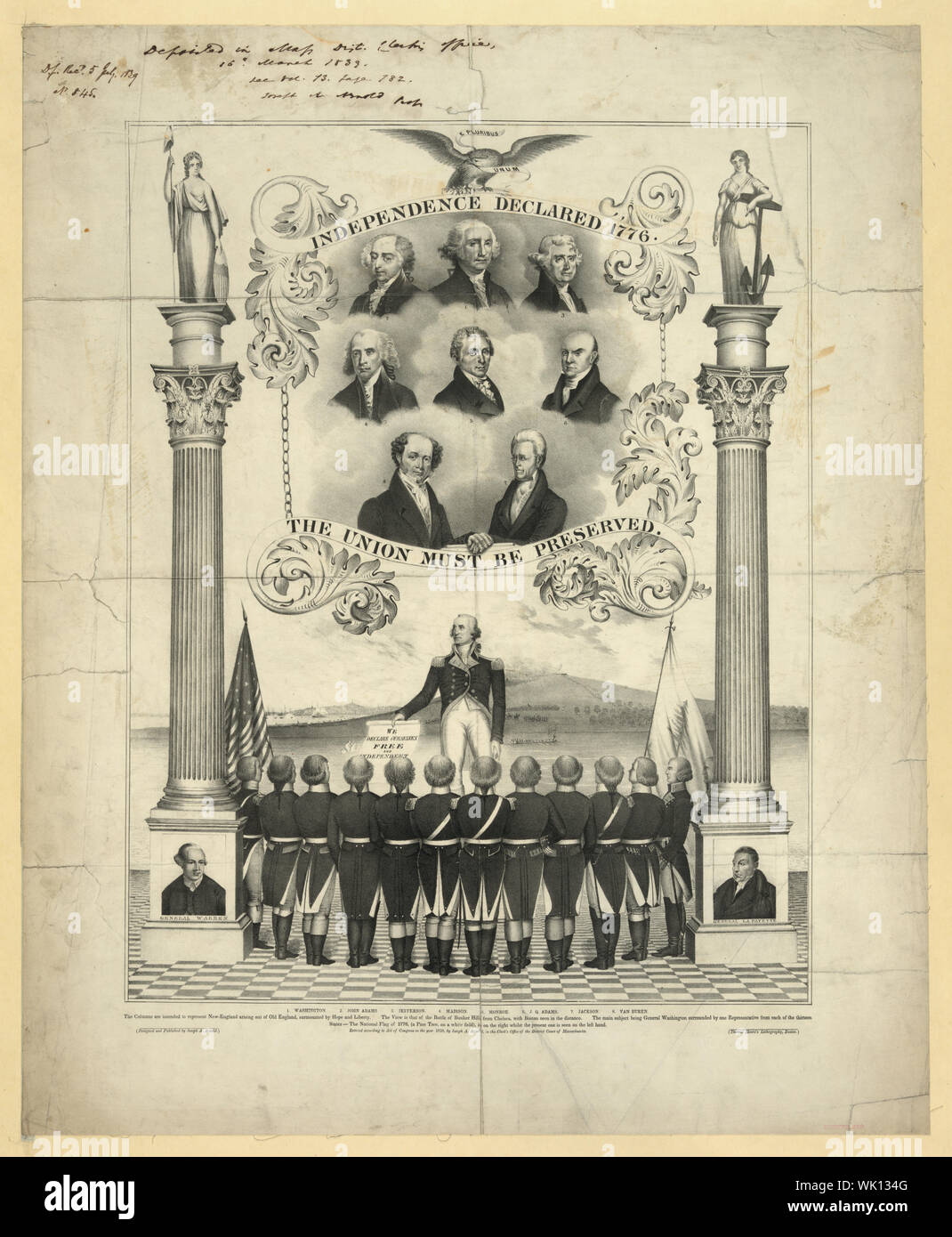 Die Unabhängigkeit 1776. Die Union muss erhalten/entworfen und von Joseph A. Arnold veröffentlicht werden; Thomas Moore's Lithographie, Boston. Stockfoto