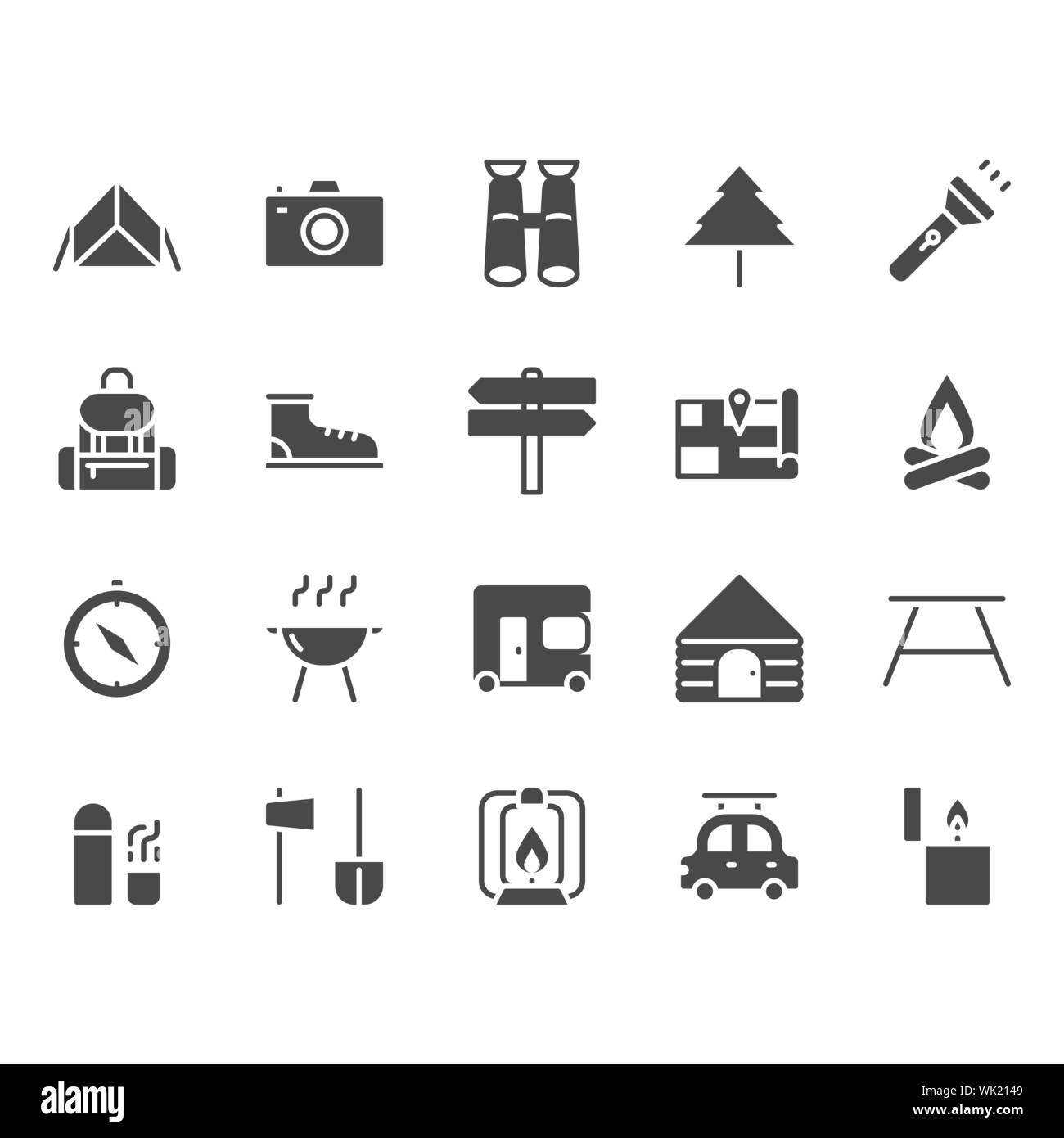 Camping und zugehörige Icon Set Reisen Stock Vektor