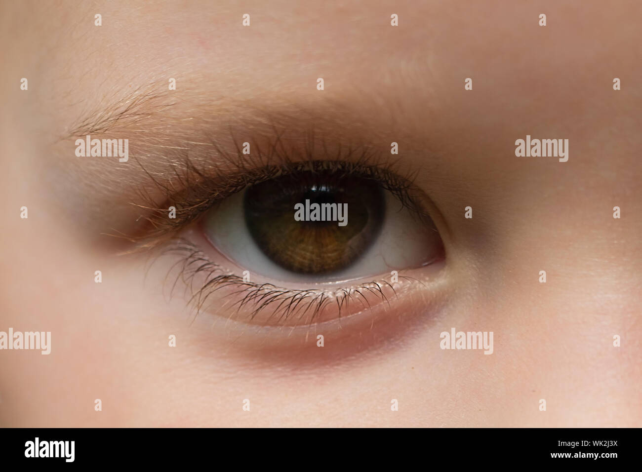 Nahaufnahme von einem menschlichen Auge von einem sehr jungen Ausschreibung Schadensursache Mädchen, die Sehkraft Stockfoto