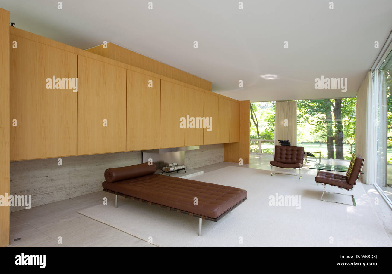 Innenansicht, Wohnzimmer, das Farnsworth House, Plano, Illinois Stockfoto