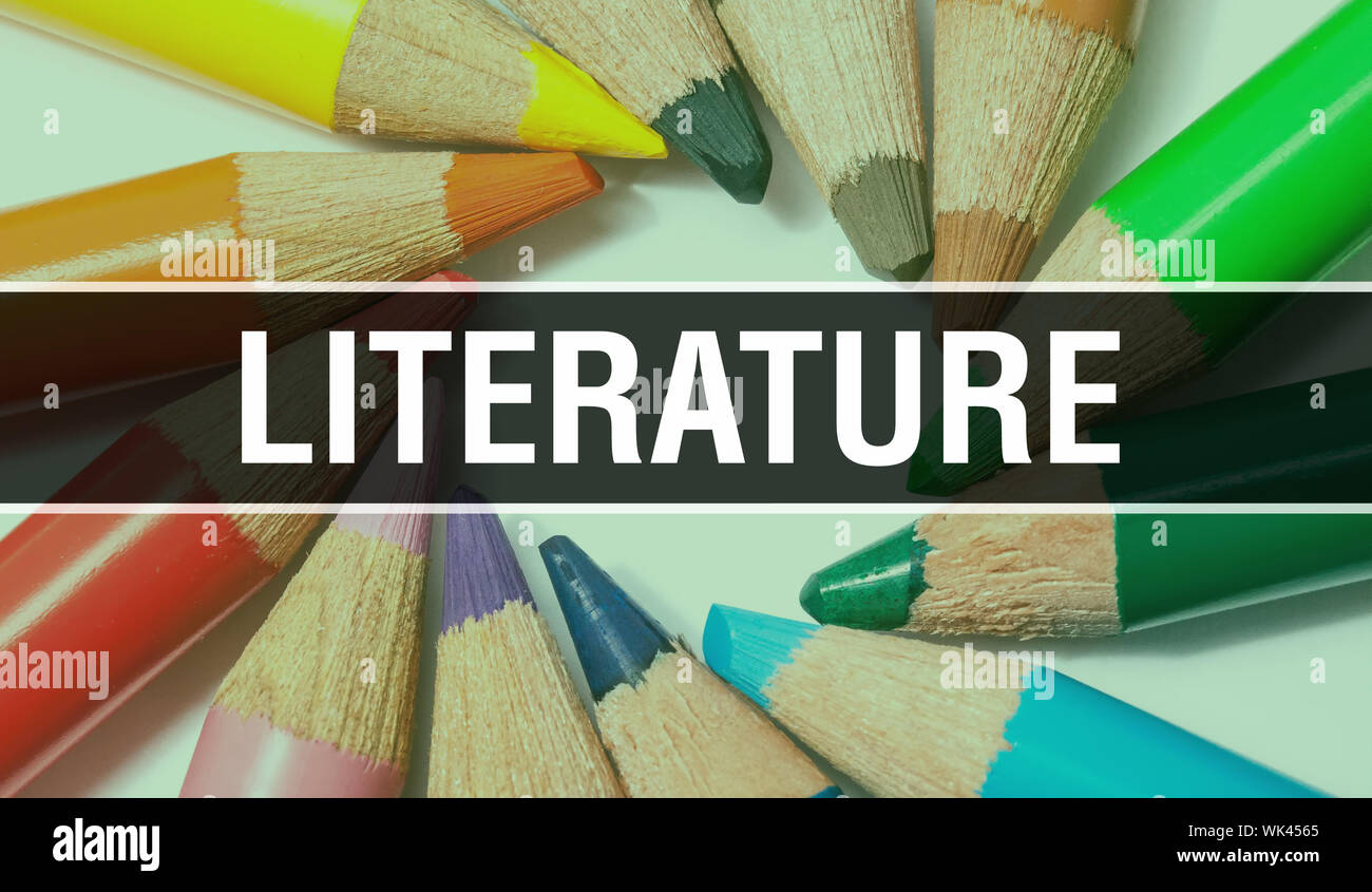Literatur konzept Banner mit Textur aus bunten Reihen für Bildung, Wissenschaft und 1. September Schule liefert. Literatur mit abstrakten Edu Stockfoto