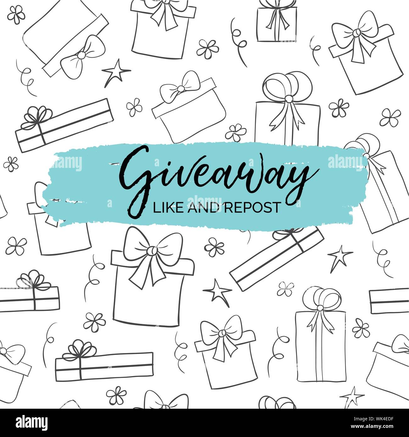 Werbegeschenk minimale Karte für Social Media Marketing. Hintergrund mit Hand gezeichnet Geschenkboxen Stock Vektor