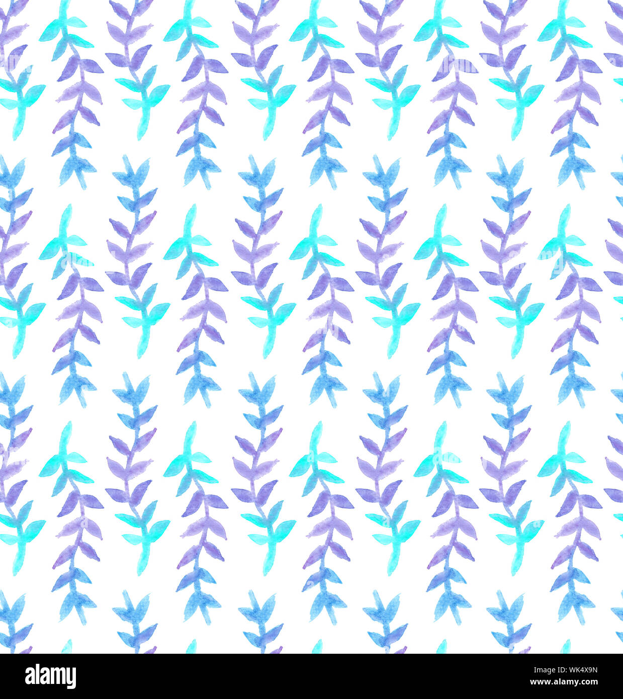 Aquarell nahtlose Blumenmuster in Blau und Violett Lavendel Blumen, Zweigen und Ästen, hand Lack Design Pattern in Pastelltönen gezeichnet Stockfoto