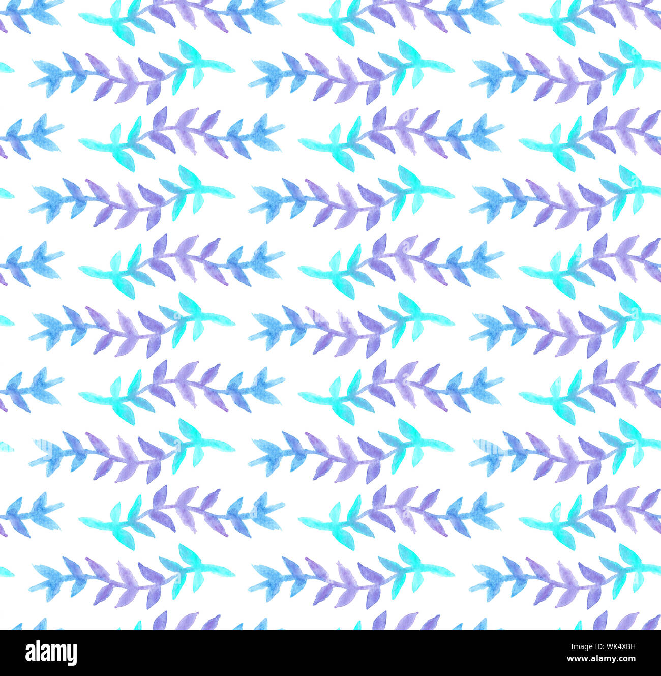Aquarell nahtlose Blumenmuster in Blau und Violett Lavendel Blumen, Zweigen und Ästen, hand Lack Design Pattern in Pastelltönen gezeichnet Stockfoto