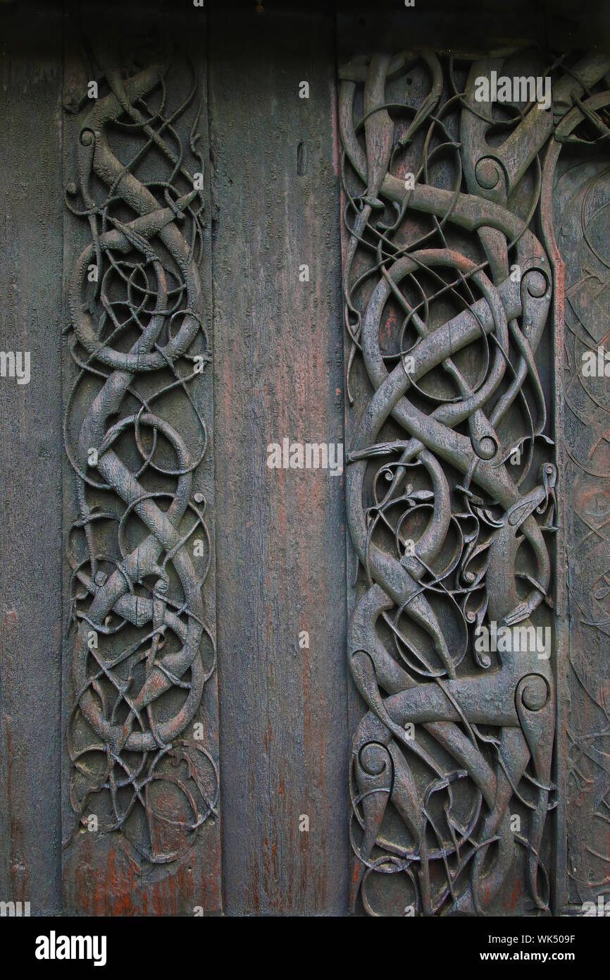 Keltischen Kunstwerke von Urnes stavkirke, Norwegen Stockfoto