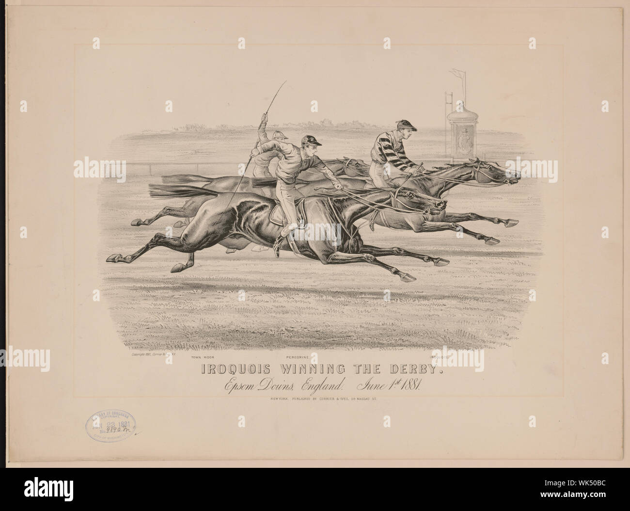 Iroquois gewinnen das Derby: Epsom Downs, England. 1. juni 1881 Stockfoto