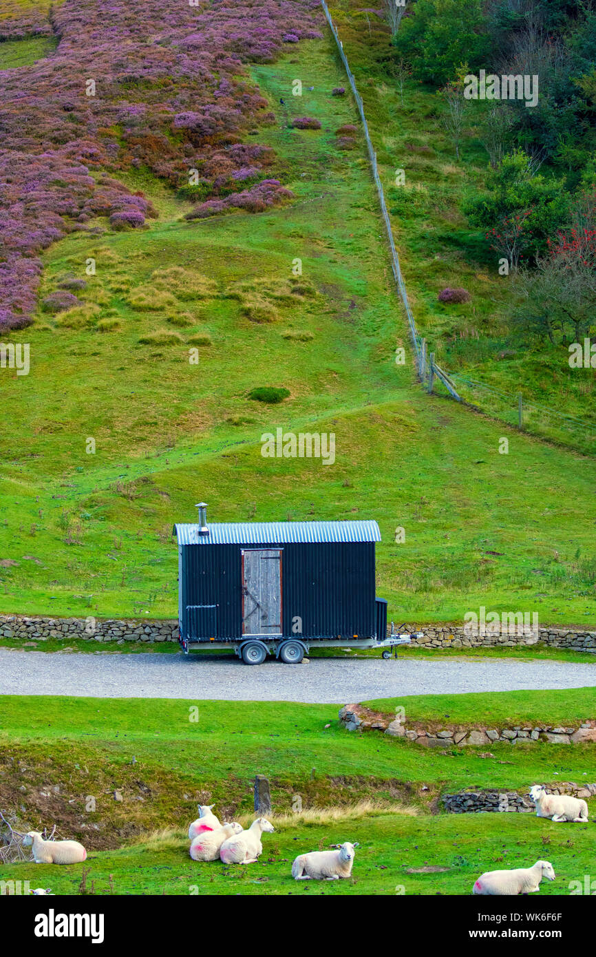 Eine alte Hirten Hütte als Cafe zwischen der Grenze von Denbighshire und Flintshire entlang der Offa's Dyke Path in Moel Famau, North Wales, UK verwendet Stockfoto