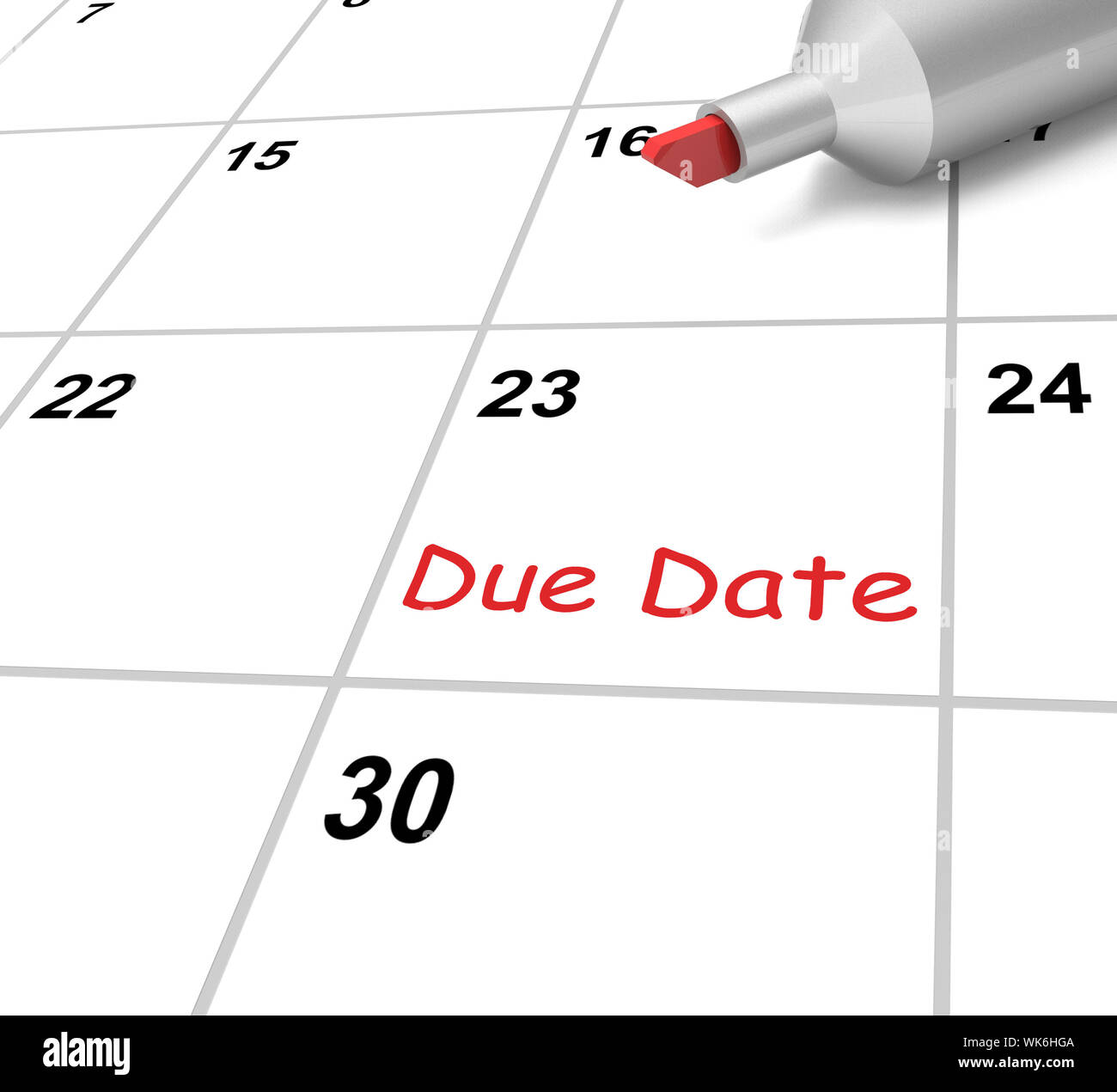 Due Date Kalender Bedeutung Einreichung Zeitrahmen Stockfoto