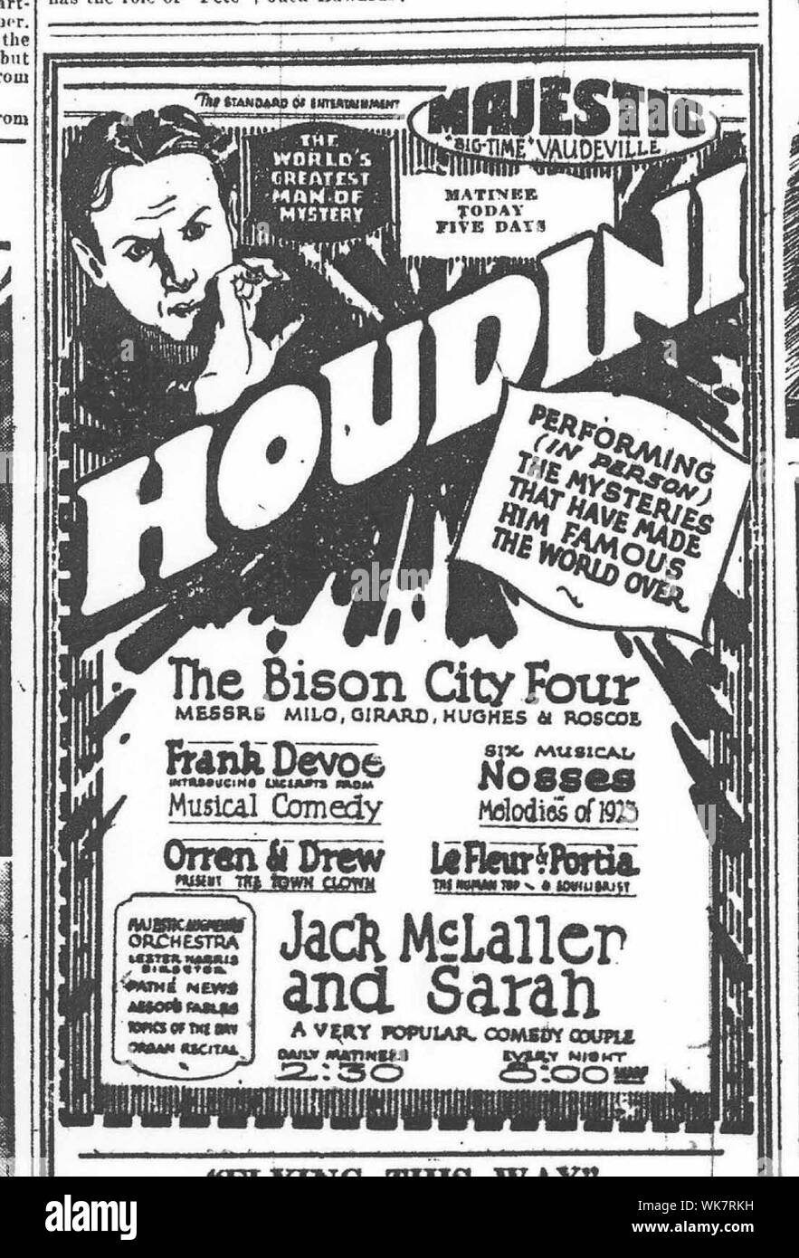 Vintage Poster mit berühmten Zauberer Houdini Stockfoto