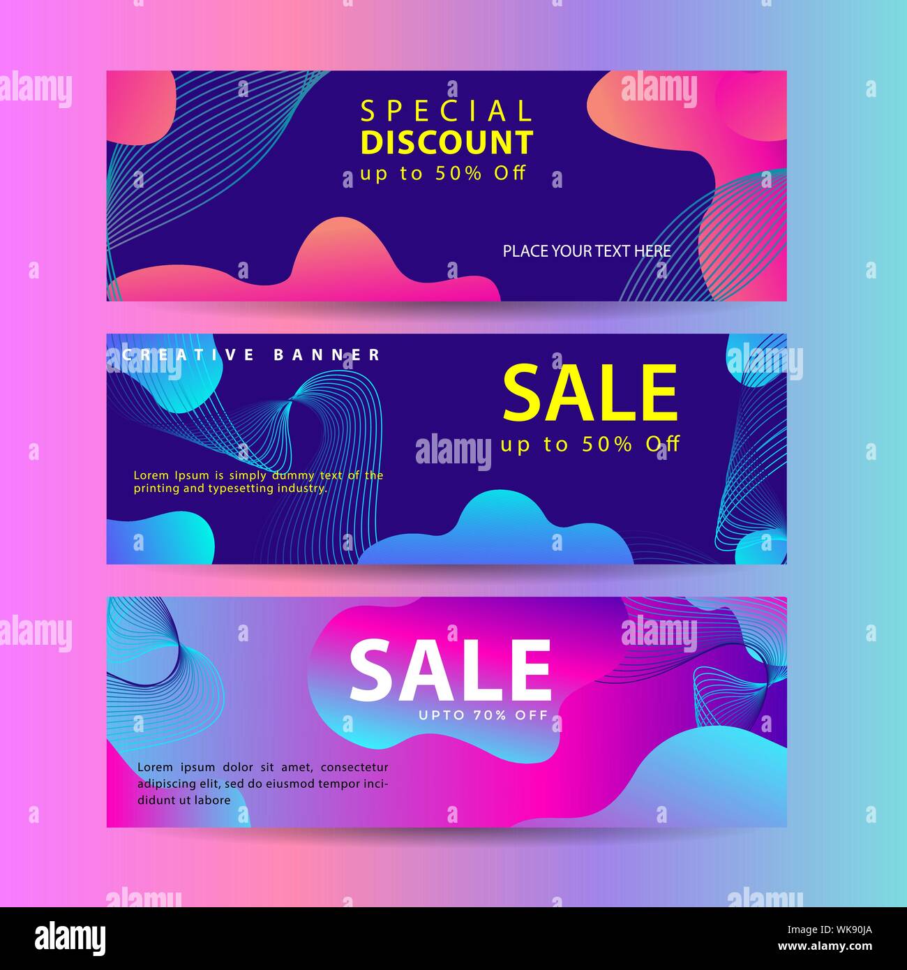 Abstrakte moderne Grafik flüssig Banner mit dynamischen farbigen Formen und Linien. Gradient abstrakte Banner mit fließenden Flüssigkeiten, Formen. Stock Vektor