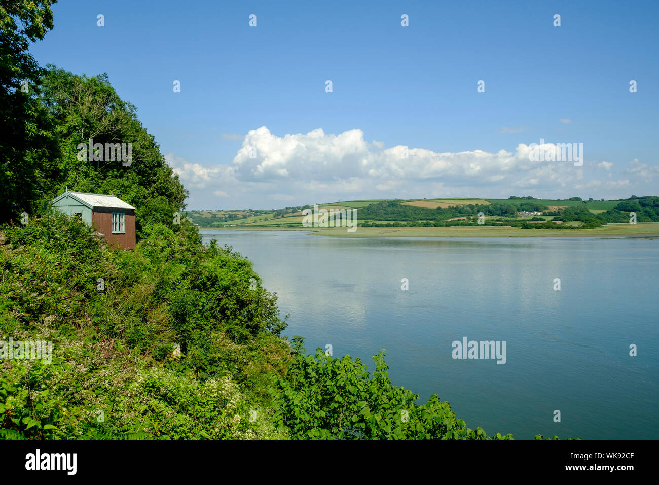 Dylan Thomas schreibt über-Halle Blick auf den Fluss Taf Laugharne Carmarthenshire Wales Stockfoto