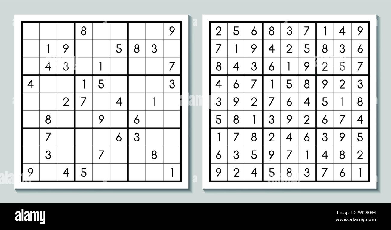 Vektor Sudoku mit der Antwort. Japanische puzzle Spiel Stock Vektor