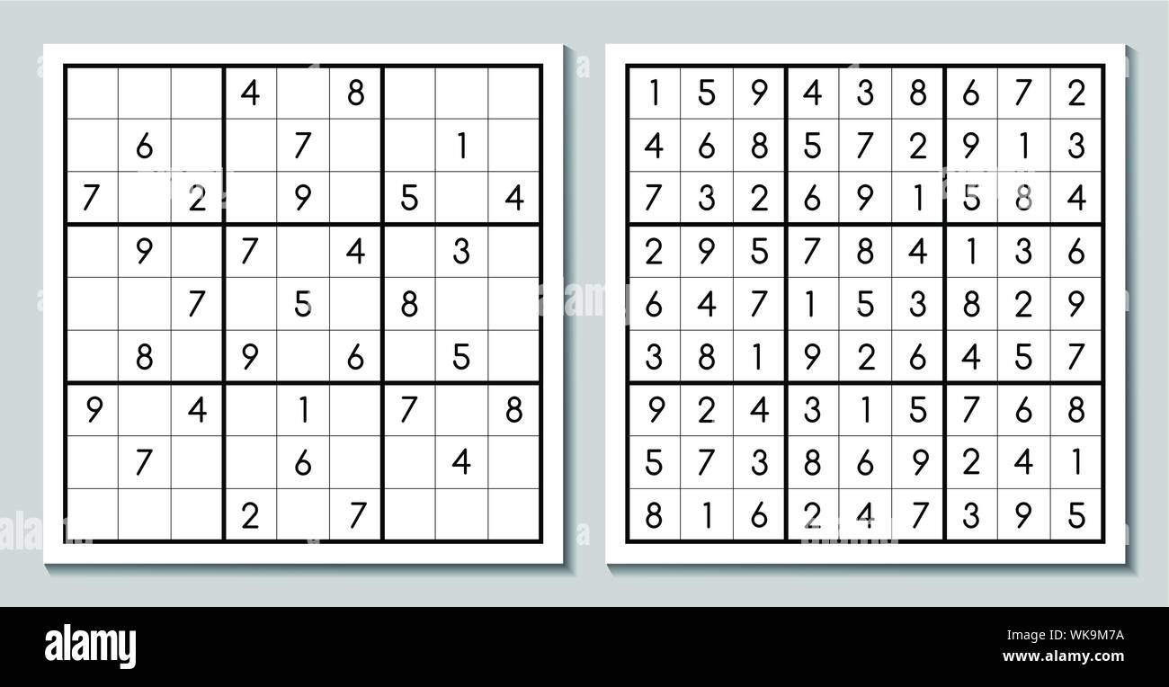 Vektor Sudoku mit der Antwort. Puzzle Spiel Stock Vektor