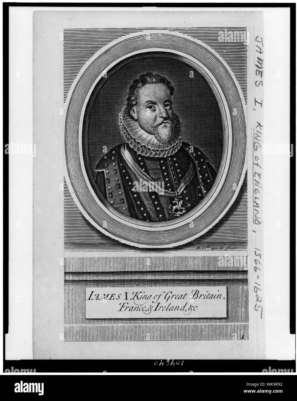 James I., König von Großbritannien, Frankreich und Irland,&c/M. Vdr. Gucht fecit. Stockfoto